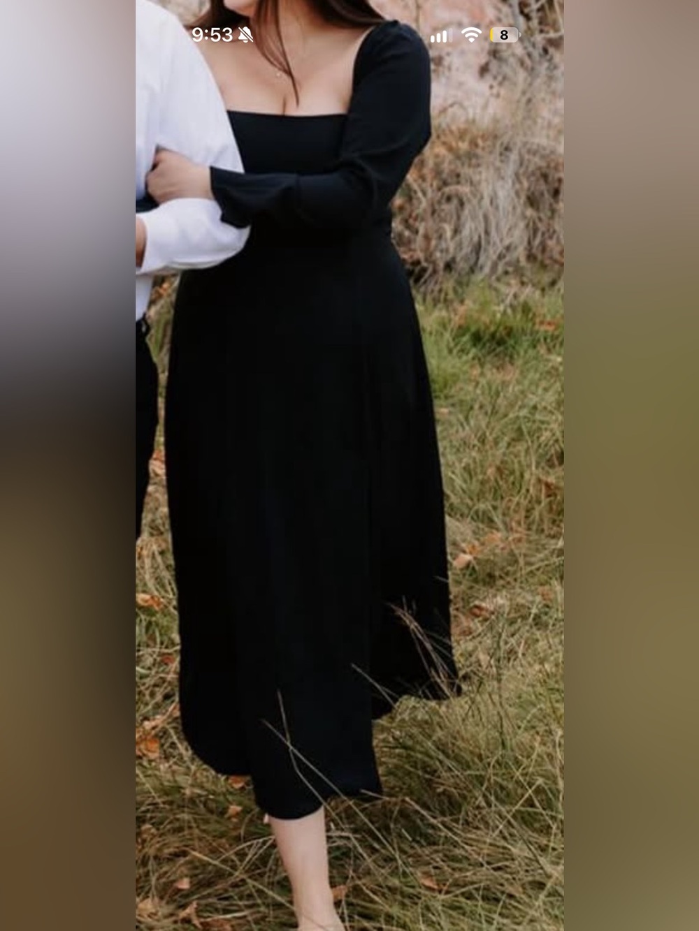 Abercrombie & Fitch Long-Sleeve Squareneck Midi Dress Black Size Large